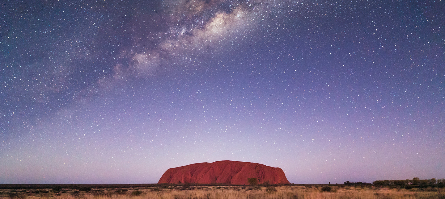 Uluru rock in Australia under milky way